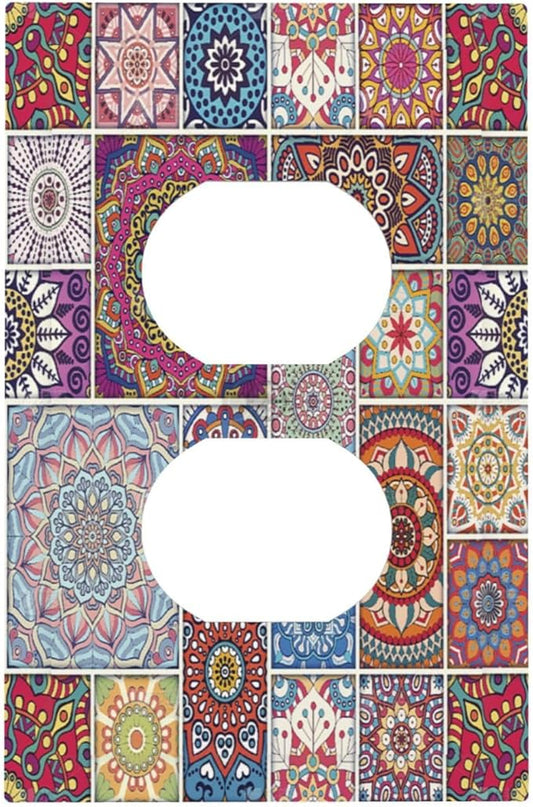 Morocco Talavera Mexican Tiles Printed Colroful Mandala Single Duplex Wall Plate Covers Light Switch Cover 1 Gang Outlet Plate Decorative Switchplate Covers Electrical Faceplate for Kitchen Bathroom
