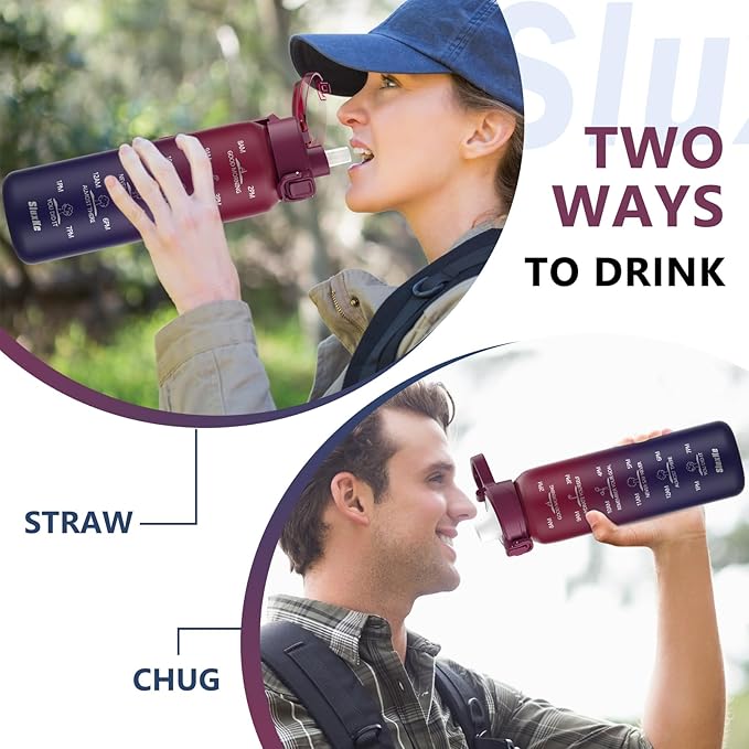 Sports Water Bottle 18/10 Stainless Steel 32oz with 2Lids, 1000ml Insulated Water Bottle Double Walled with Handle, Metal Canteen Keep Cold 48H Hot 24H for Men, Women & Kids