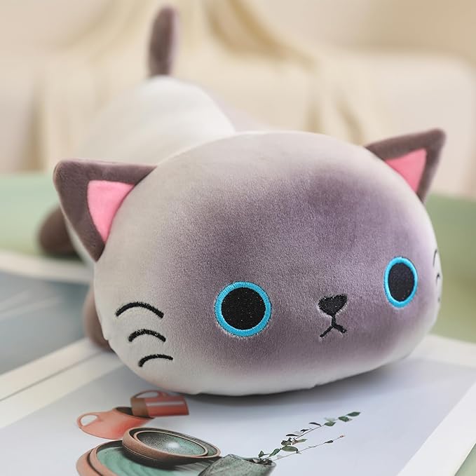 SQEQE Weighted Siamese Cat Plush, Weighted Siamese Cat Stuffed Animal for Anxiety, Cute Siamese Cat Plushies Soft Siamese Cat Pillow Toy Gift for Kids Adults 13.8 Inch, 1.6 lbs
