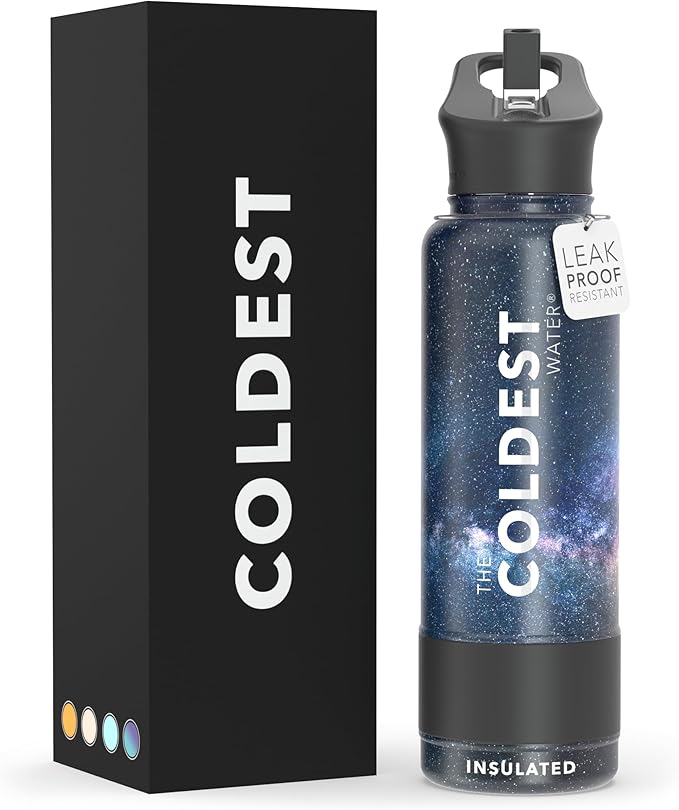 Coldest Sports Water Bottle with Straw Lid Vacuum Insulated Stainless Steel Metal Thermos Bottles Reusable Leak Proof Flask for Sports Gym (40 oz, Into The Beyond)