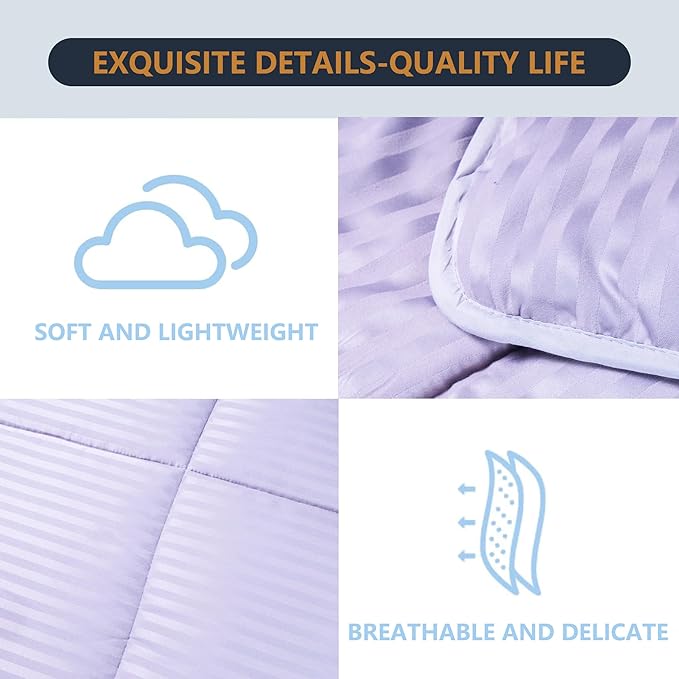 Twin Comforter Set with Sheets, 5 Pieces Super Soft Twin Bed in a Bag, All Season Solid Color Kids Bedding Set Neutral for Boys & Girls, Purple Striped