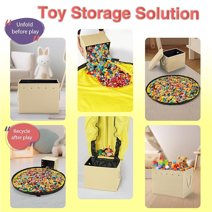 Toy Storage Box + Play Mat for Kids Toy Chest Organizer Kids Toy Storage Organizer Foldable Big Storage Bins with Lids Large Toy Box for Boys Girls Toy Holders for Kids Rooms Nursery (Beige)