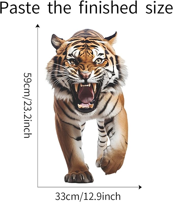 Lifelike Tiger Wall Decal 3D Animals Wall Sticker Safari Wall Decor for Nursery Kid'sroom School Classroom Livingroom Bedroom Bathroom Decoration (Lifelike Tiger 5)