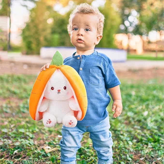 Novelty Bunny Stuffed Animal - Reversible Cuddle Bunny Plush Doll with Zipper Cute Soft Rabbit Toys Pillow for Kids and Adults Easter Bunnies Plushies Gifts (Yellow-Carrot,9.8 inch)
