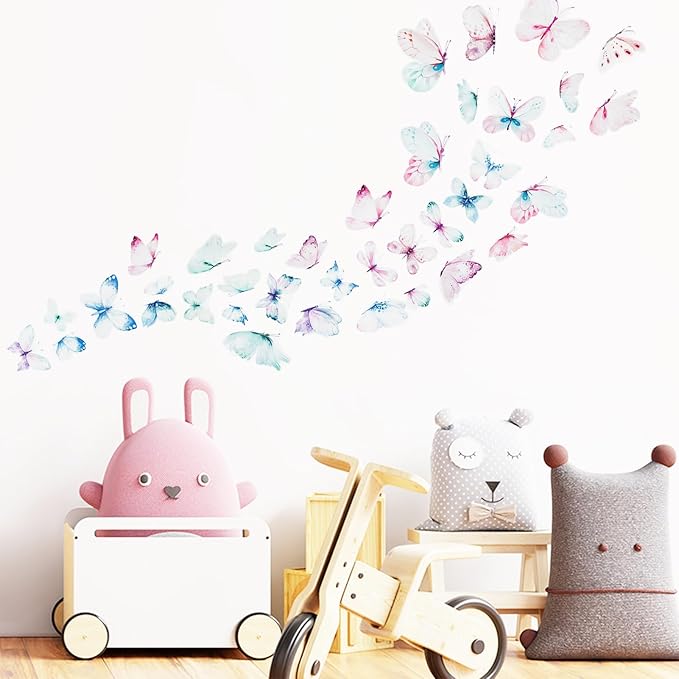 NICENEEDED 3 Sheets Glow in The Dark Butterfly Wall Decal, Glowing Luminous Small Butterfly Wall Stickers, Removable Self-Adhesive Ceiling Sticker Decals for Bedroom Decoration