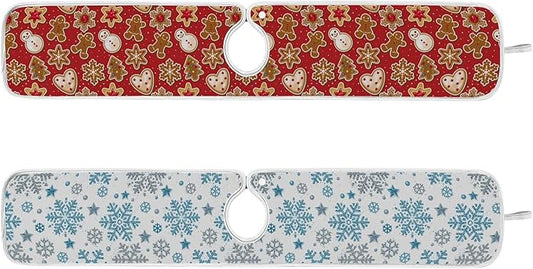 Christmas Red Gingerbread Man Faucet Sink Mat for Kitchen 2 Pack Winter Snowflake Xmas Tree Bathroom Drying Mat Absorbent Splash Water Catcher Mats Microfiber Cloth Drip Protector Splash Pad 30x5