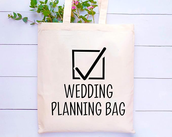 LIBIHUA Wedding Planning Tote Bag - Medium Natural Beige Cotton Canvas - Bridal Shower, Engagement, Newly Engaged Gift