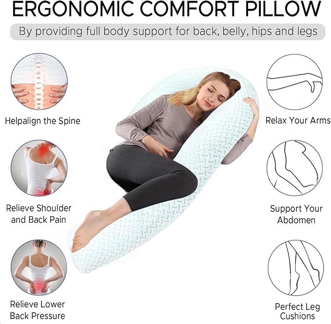 Body Pillow for Adults - Soft Long Bed Pillows Insert for Sleeping - Shredded Memory Foam & Removable Washable Cover - Swan Shaped Pregnancy Side Sleeper Pillow 49 Inch (Cooling Blue)