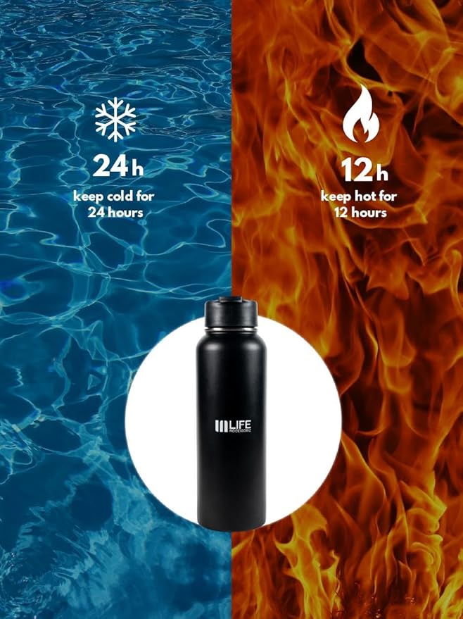 TempPro Water Flask - 3 Straw Lids, Leak-proof Stainless Steel Gym & Outdoor Bottles for Men& Women - Double Walled, Insulated Thermos (32 OZ)