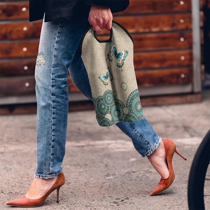 doginthehole 2 Bottle Wine Bag Boho Butterfly Wine Bottle Protector Carrier Tote Bag Portable Neoprene Hand Bag Champagne Bottle Holder for Travel with Handle