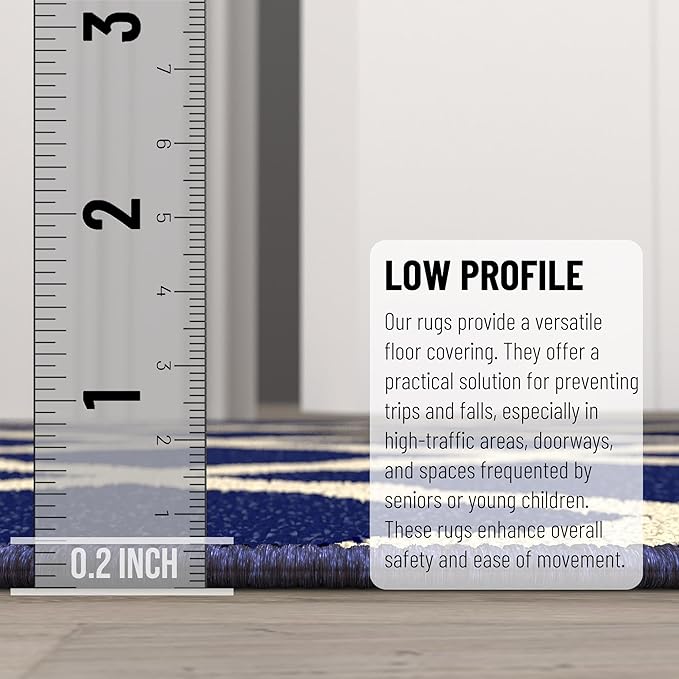 Machine Washable Moroccan Trellis Design Non-Slip Rubberback 2x6 Traditional Indoor Runner Rug for Hallway, Kitchen, Bedroom, 2'2" x 6', Navy