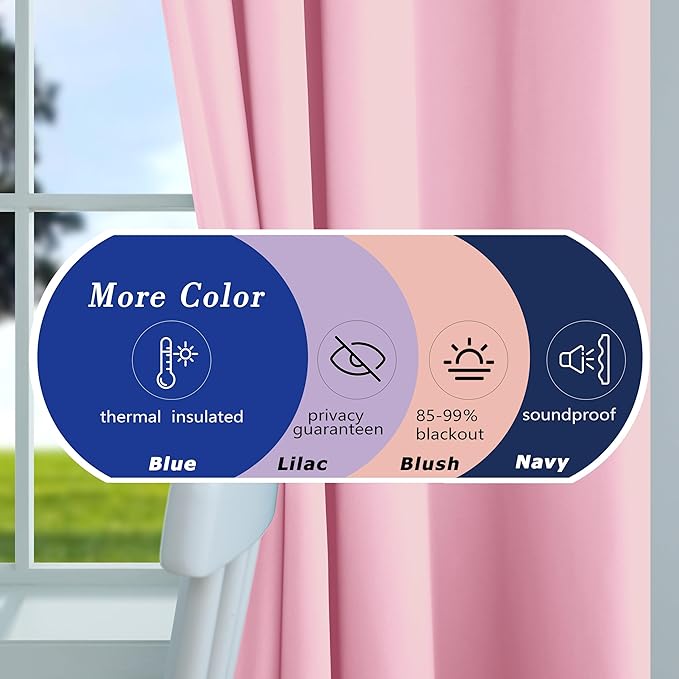 Mrs.Naturall Pink Curtains 42x54 Inch Length for Living Room 2 Panels Blackout Room Darkening Curtain for Bedroom