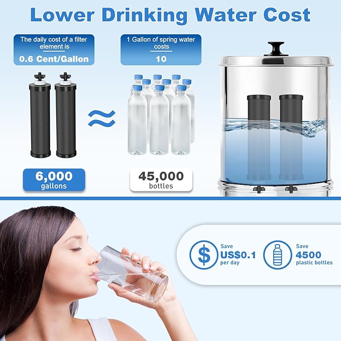 Water Filter Replacement for Berkey® BB9-2® Black Purification Elements, Activated Carbon Filters Compatible with Berkey Gravity Water Filtration System, Pack of 2