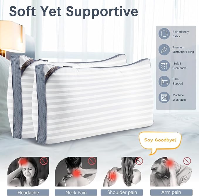 Luxury Hotel Collection Bed Pillows for Sleeping Queen Size Set of 2- Medium Firm Density for Back or Stomach Sleeper