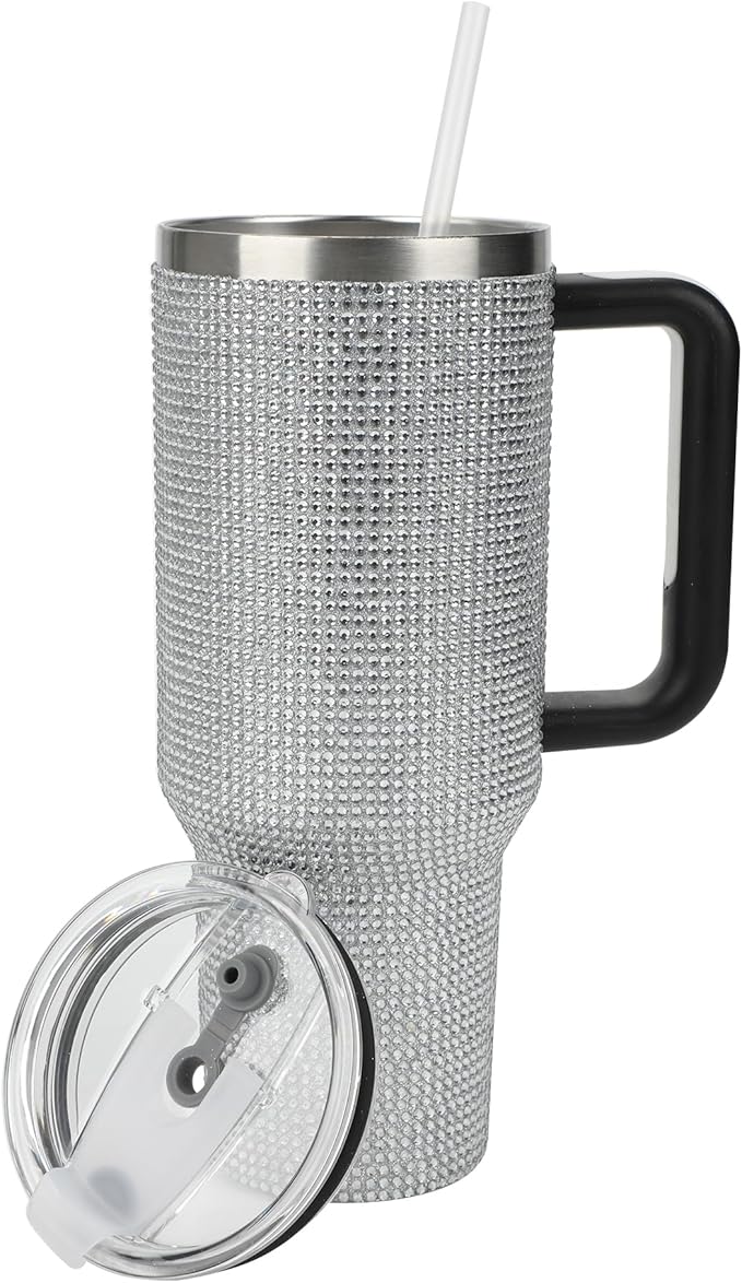 Bioworld Silver Rhinestone 40 Oz Stainless Steel Tumbler