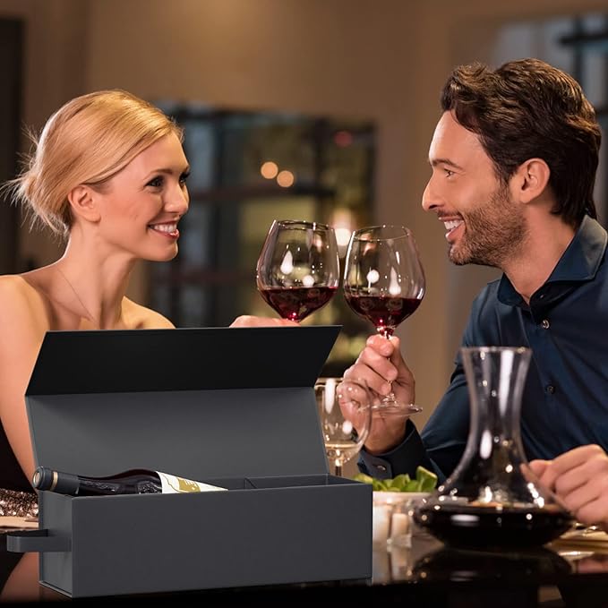 Wine Gift Boxes 12.8x3.8x3.8 in,Bottle Gift Boxes For Liquor Presents,For Wine and Champagne,Magnetic Collapsible Gift Box Wine Bottle Gift Packaging for Weddings,Anniversaries, Parties (Black/5PCS)