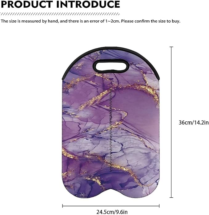 doginthehole Purple Marble Wine Bottle Bags for 2 Wine Bottles, Water Bottle Holder Neoprene Wine Carrier Tote Bag with Handle for Wedding, Birthday, and Dinner Party Festival Favors