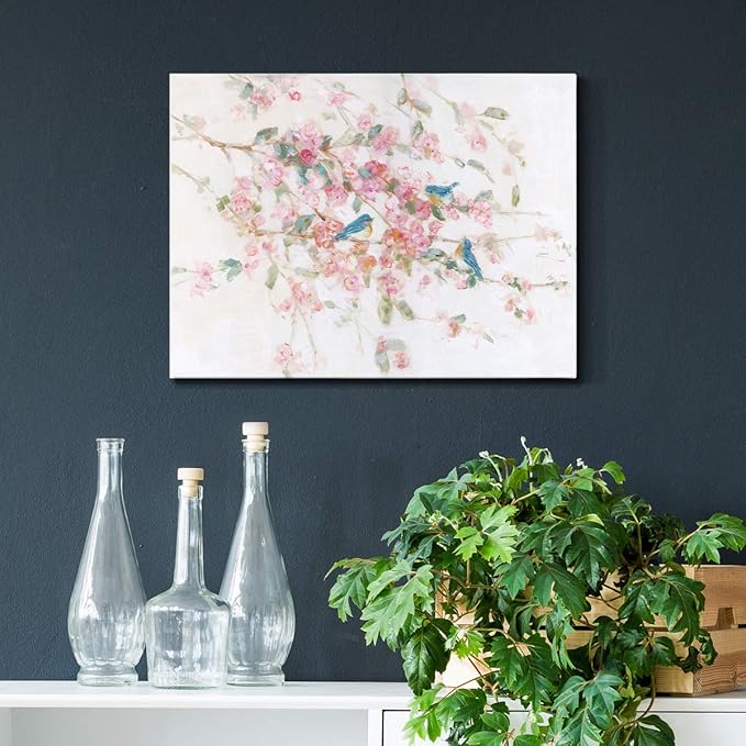 Renditions Gallery Canvas Nature Wall Art Modern Paintings & Prints Decor Romantic Blossomed Bluebirds Abstract Botanical Wall Hanging Artwork for Bedroom Office Kitchen - 12"x18" LT33