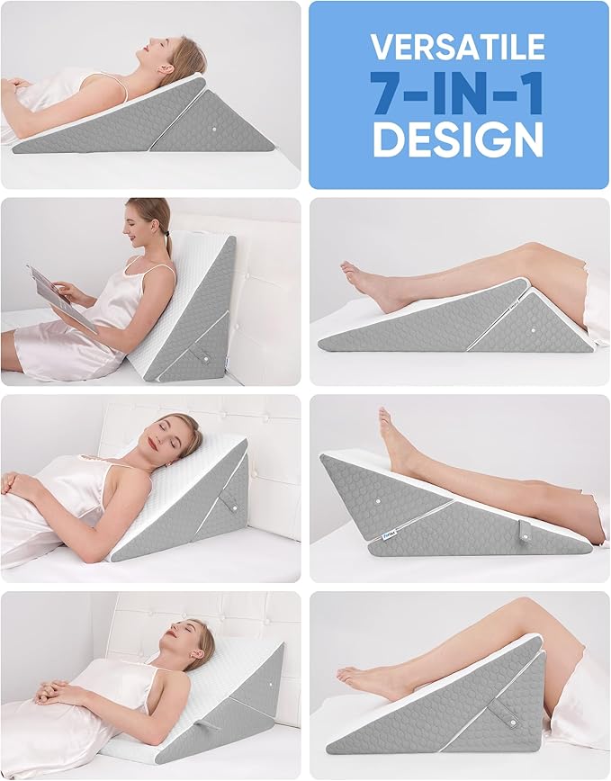 Forias Wedge Pillow for Sleeping 7-in-1 Foldable Bed Wedge Pillow for After Surgery 9 &12 Inch Adjustable Memory Foam Triangle Pillow Wedge for Acid Reflux Gerd Snoring Back Knee Pain