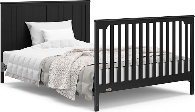 Graco Hadley 5-in-1 Convertible Crib and Changer with Drawer (Black) – GREENGUARD Gold Certified, Crib and Changing Table Combo with Drawer, includes Baby Changing Pad, Converts to Full-Size Bed