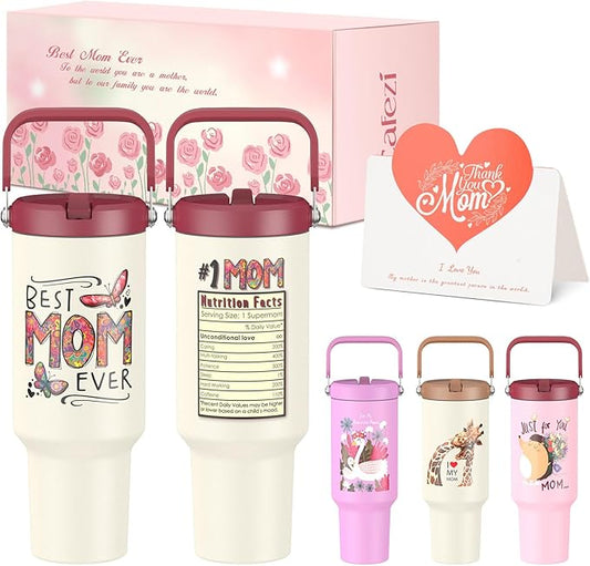 Gifts for Mom, Mothers Day Gifts from Daughter or Son, Mom Gifts - Happy Birthday, Christmas, Mother's Day Gift - 40 oz Tumbler with Handle and Straw (Butterfly)