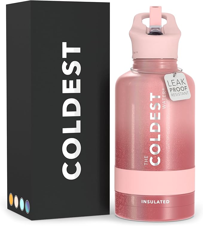 Coldest Sports Water Bottle with Straw Lid Vacuum Insulated Stainless Steel Metal Thermos Bottles Reusable Leak Proof Flask for Sports Gym (64 oz, Bellatrix Pink)