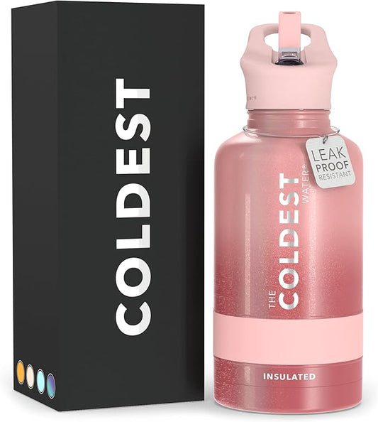 Coldest Sports Water Bottle with Straw Lid Vacuum Insulated Stainless Steel Metal Thermos Bottles Reusable Leak Proof Flask for Sports Gym (64 oz, Bellatrix Pink)