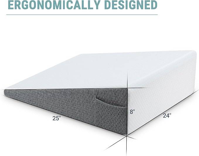 Wedge Pillow with Foam Top for Sleeping,Reading and Rest, 8 Inch Elevated Support Triangle Bed Pillow for Legs and Back Support with Washable Cover