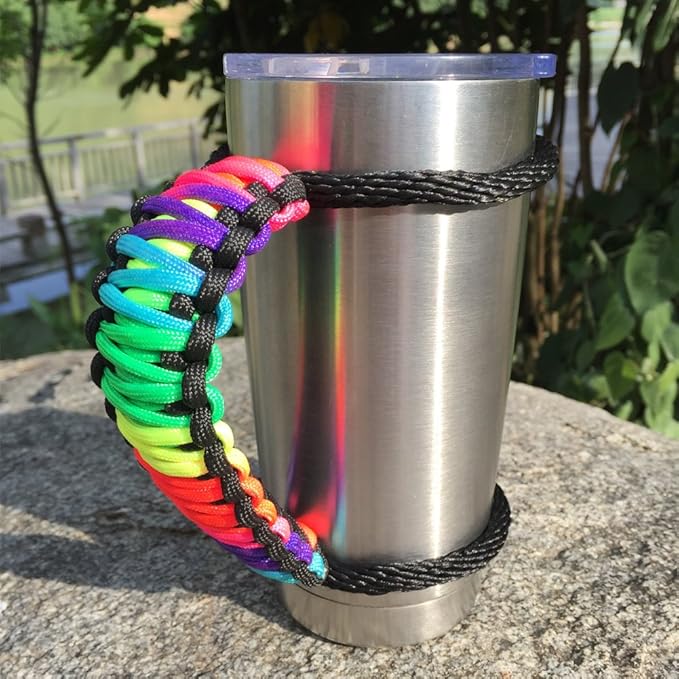 Handmade Paracord Handle for 20 oz. Tumbler, Colorful/Black