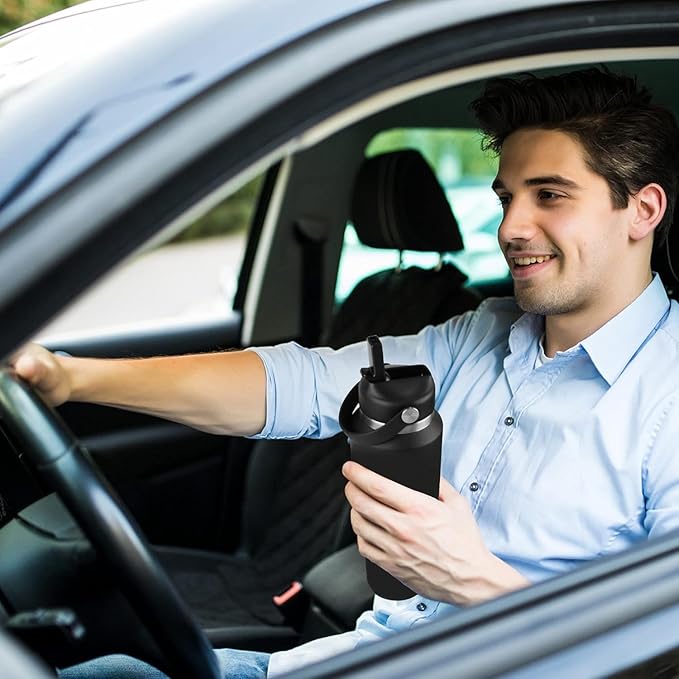 SENDESTAR 40oz Stainless Steel Water Bottle(Cold for 48 Hrs, Hot for 24 Hrs),Double Wall Vacuum Insulated Bottle with Straw Lid, Spout Lid and Flex Cap, Fit in Any Car Cup Holder，Mint