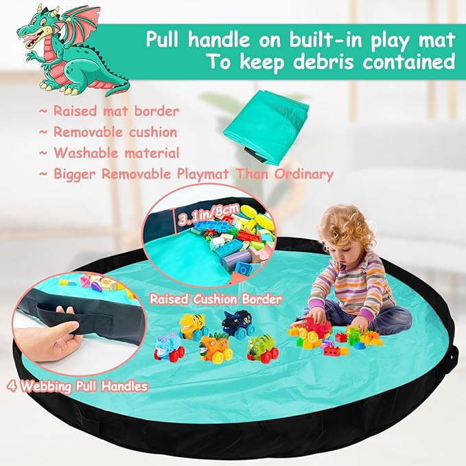 homyfort Toy Storage Organizer & Play Mat - Large Toy Storage Box Basket Bin for Kids Boys Girls Building Bricks/Blocks, Nursery, Playroom (Beige)