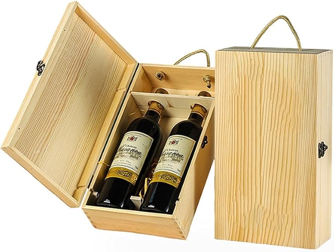 TANG SONG Wooden Double Bottle Wine Box Single Wine Bottle Storage Wine Gift Box with Locking Latch for Any Occasion