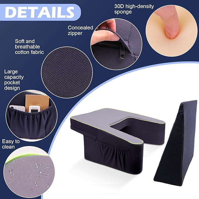 Game Pillow and Cushion Combo Set, Soft Lap Desk Pillow for Adult, Extra Large Arm Rest Ergonomic Couch Gaming Pillow with Side Pockets, Reading Pillow for Sitting in Bed/Laptop/Floor/Sofa…