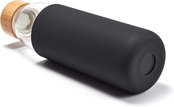 veegoal Glass Water Bottles 25 Oz Borosilicate with Bamboo Lid, BPA-FREE, Non-Slip Silicone Sleeve, and Stainless Steel Leak Proof Lid - Reusable Glass Bottle for Men and Women