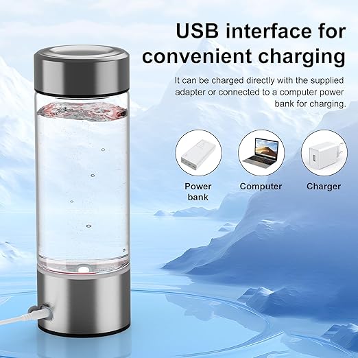 Hydrogen Water Bottle, Portable Hydrogen Water Bottle, Rechargeable Hydrogen Water Bottle Generator with Bottom Lights, 3-Min Fast Electrolysis, Ideal for Home, Office, Travel, Daily Drinking
