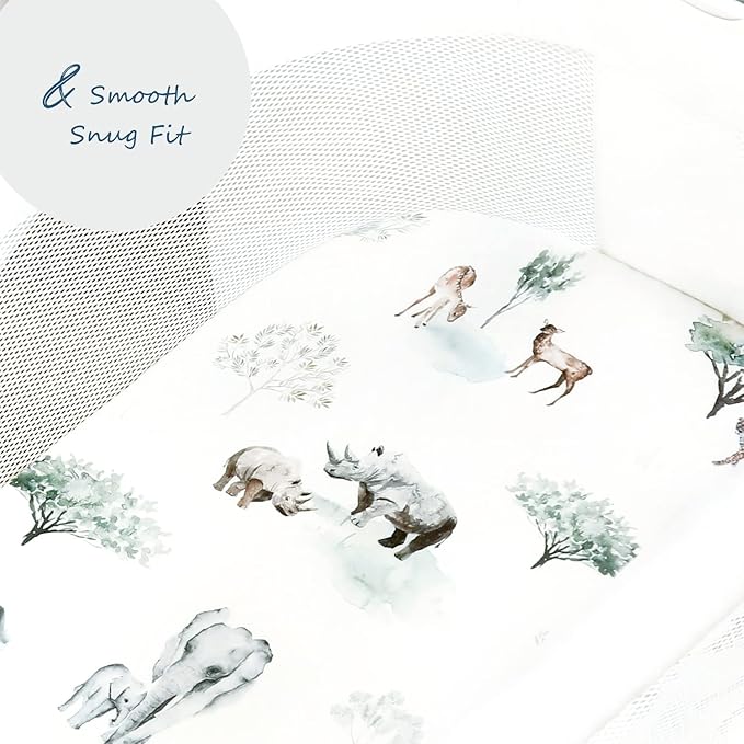 Stretch Ultra Soft Fitted Bassinet Sheet Set 2 Pack, Universal Fit for Bassinets Baby Cradle Moses Basket Oval Rectangle Mattress Safe and Snug, Pretty African Savannah Animals Pattern