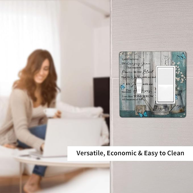 Vintage Teal Butterfly Inspirational Quotes Wood Plank 2 Gang Single Toggle Rocker Combination Light Switch Covers Wall Plate Cover Electrical Faceplate Decorative Switchplate for Farmhouse Bedroom