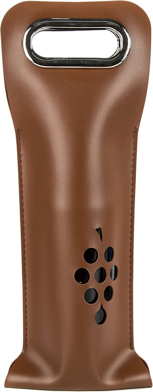 Leather Wine Bag with Handles Reusable Wine Carrier Bag Carrier Tote PU Leather Wine Gift Bag for Party Picnic Travel for Wine Lover Color Brown 1 Bottle, color brown- 1 bottle