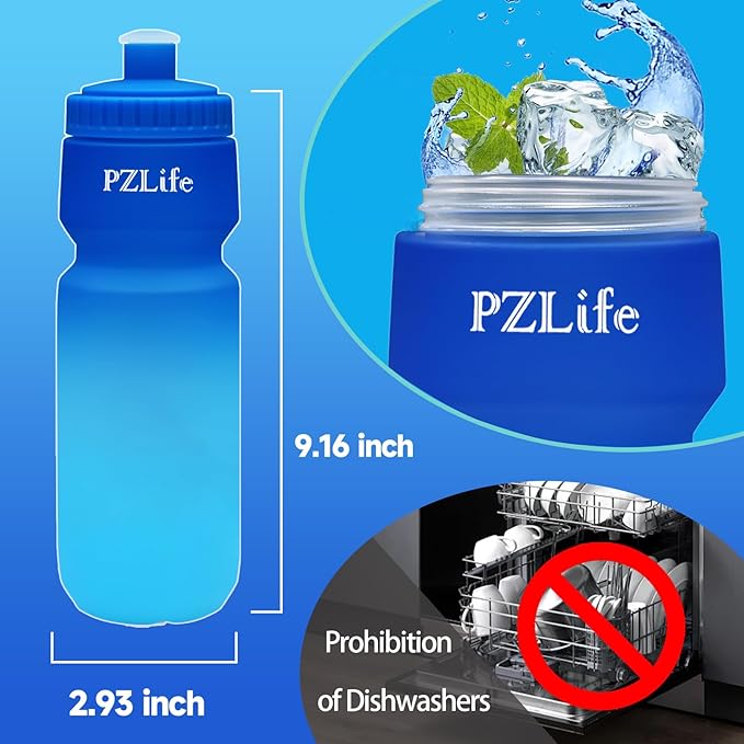 BPA Free Bike Water Bottles, 24 oz Cycling Squeeze Water Bottle - Easy Squeeze, w/Pull Top Lid, Leak Proof Sport Water Bottle with Capacity Scale, for Cycling, Gym