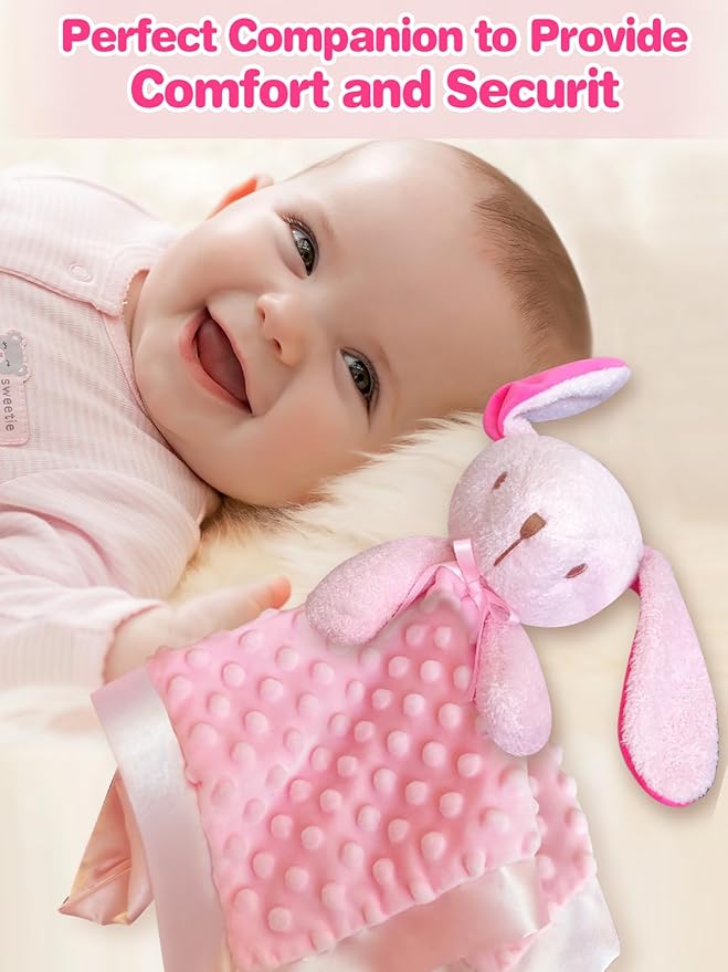 Pink Bunny Baby Security Blanket Loveys for Babies Girls, 16" Soft Baby Lovey Blanket, Baby Snuggle Stuffed Animals Blankie, Baby Girls Gifts for Infant and Toddler