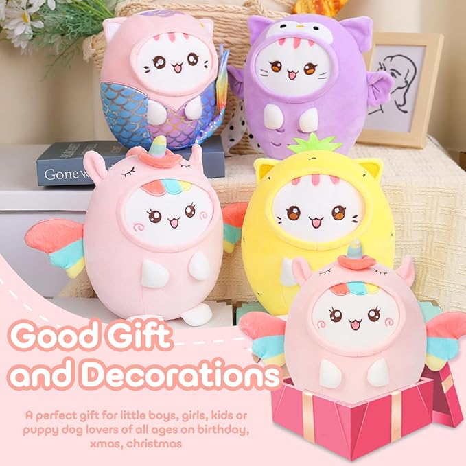 Cute Plush Unicorn Cat Stuffed Animal Pillow, 8" Soft Kawaii Kitten Plushie with Unicorn Outfit Gift for Kids