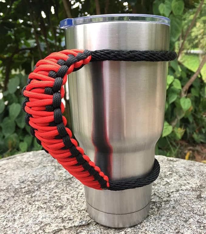 Handmade Paracord Handle for Yeti/Rtic/Ozark Trail Rambler 30 Oz Tumbler. Red/Black