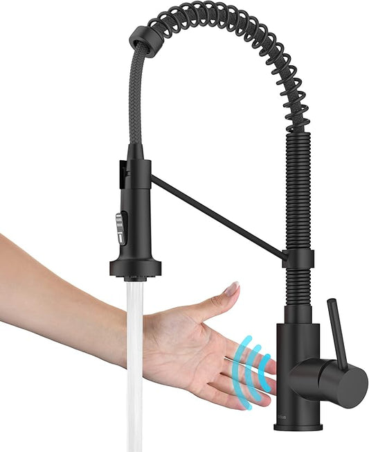 KRAUS Bolden Touchless Sensor Commercial Style 2-Function Single Handle Pull-Down Kitchen Faucet in Matte Black, KSF-1610MB