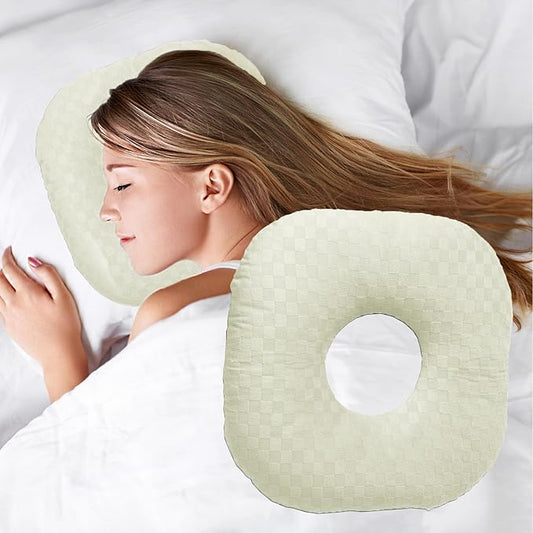 Ear Piercing Pillow for Side Sleepers, Pillow with an Ear Hole for CNH and Ear Pain Ear Inflammation Pressure Sores, O-Shaped Side Sleeping Pillow, Ear Guard Pillow (Cream)