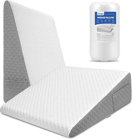 Forias 7.5" Wedge Pillow for Sleeping Bed Wedge Pillow for After Surgery Triangle Elevated Pillow Wedge for Acid Reflux Gerd Snoring Back Pain, Air Layer Removable Machine Wash Cover | Memory Foam Top