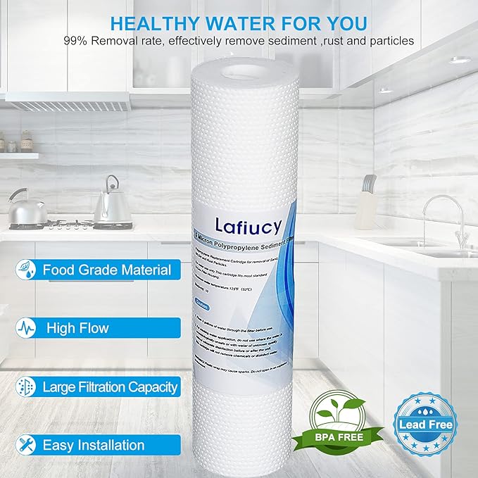 Sediment Water Filter Cartridge 10"x 2.5",5 Micron,6pack,10" x 2.5" Whole House Sediment Water Filter Replacement Cartridge Compatible with 10 inch RO Unit