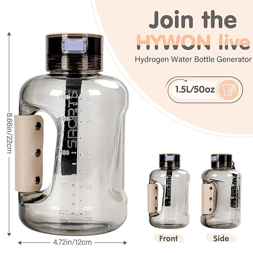 Hydrogen Water Bottle 50oz | Hydrogen Water Bottle Generator - Portable Hydrogen Water Machine | Ion Bottles Hydrogen Water Ionizer for Home Travel (Grey)