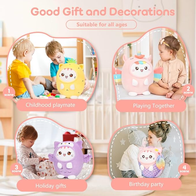 Cute Plush Mermaid Cat Stuffed Animal Pillow, 8" Soft Kawaii Kitten Plushie with Mermaid Outfit Gift for Kids