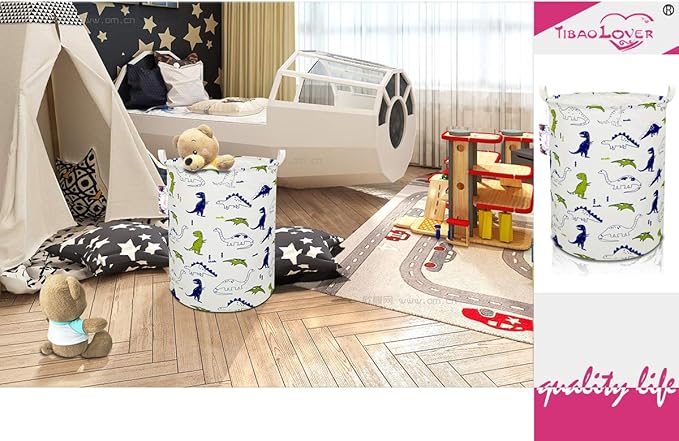 Dinosaur Laundry Basket Baby Laundry Hamper Cute Kids Hamper Toy Storage Bin Handles for Boys and Girls Dinosaur Room Decor (Polychrome Dinosaurs)