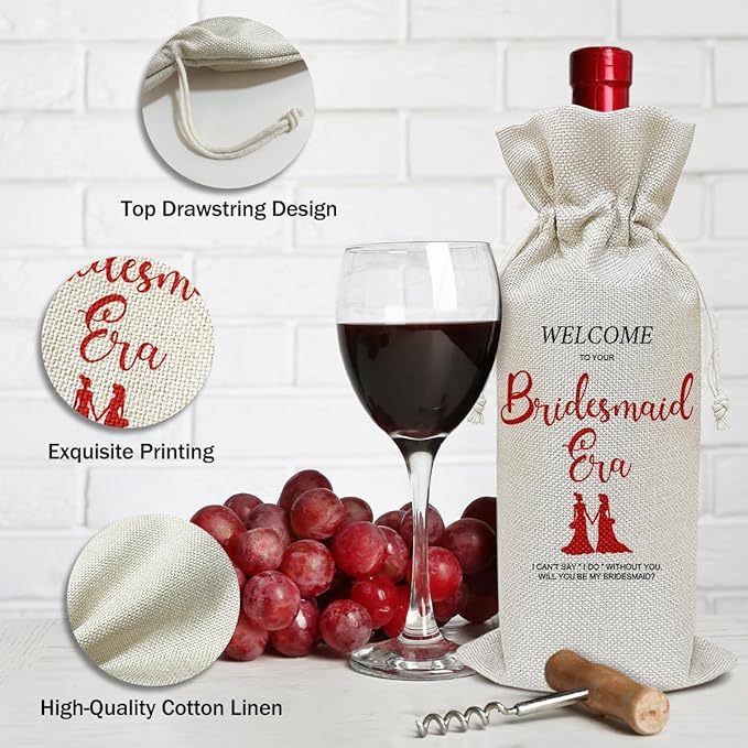 Engagement Wine Bag, Wedding Gift for Bridesmaid Bestie Sister Friends, Bridal Shower Wine Gift Bag, Party Favor Wine Champagne Gift Bag With Drawstring -24
